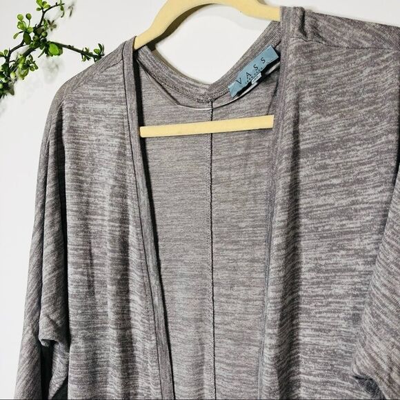 Joan Vass Gray Heathered 3/4 Sleeve Open Front Cardigan - Picture 2 of 11